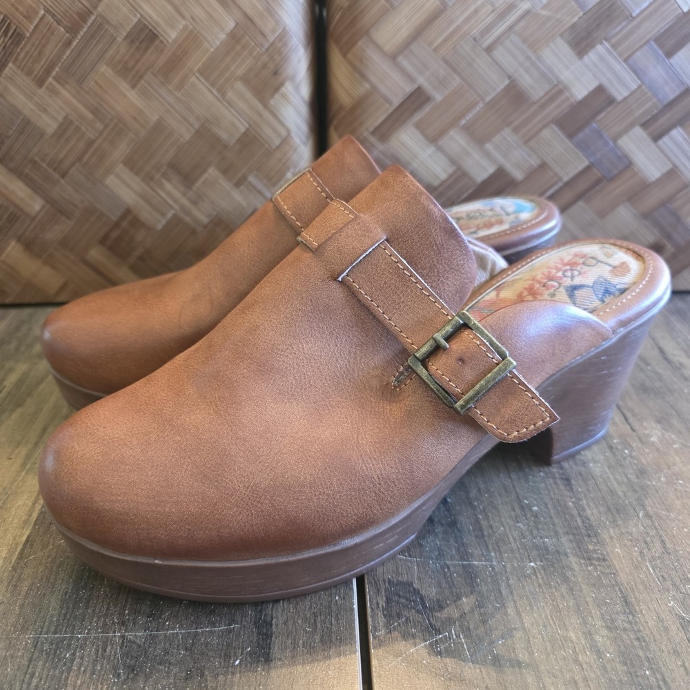 Boc Shoes Women's Size 11M Brown Slip On Platform Mules‎ Clogs Buckle Heels